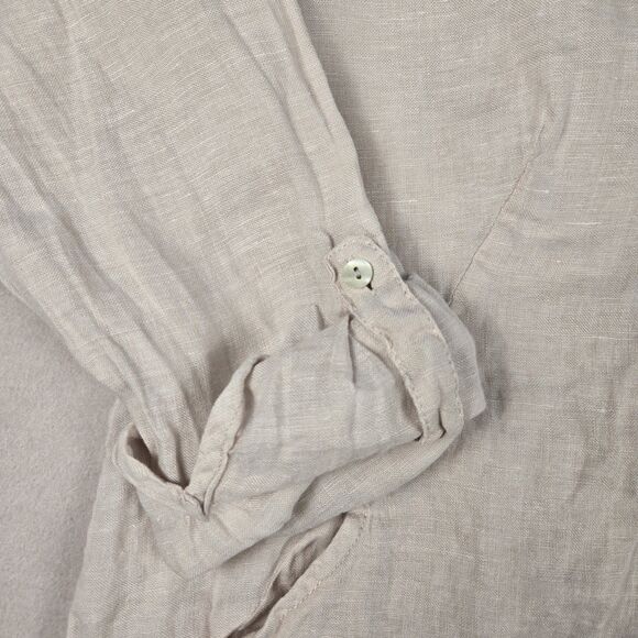 Sigrid Olsen 100% Linen Women's Small Button Front Blouse Tunic Beige 2 Pockets - Picture 4 of 8